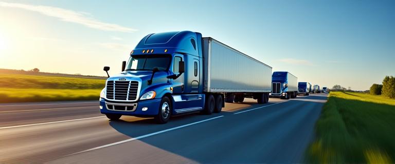 Transportation logistics fleet on Midwest highway
